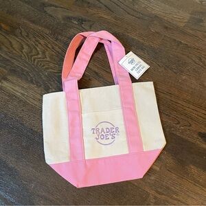 Brand New Trader Joe’s pink and cream canvas mini tote bag
